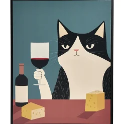 Canvas Schilderij Cat Wine 40x50 cm